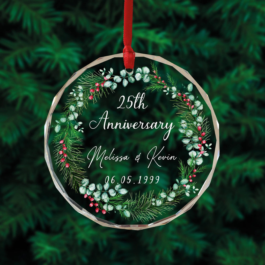 Couple Anniversary Ornament - Personalized Circle Glass Ornament - Christmas Gift For Her/Him, Husband/Wife, Couples
