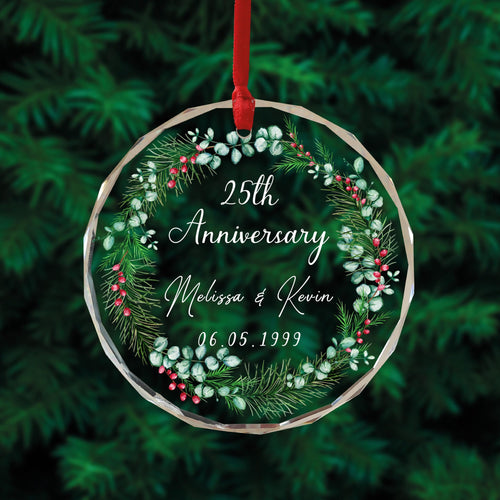 Couple Anniversary Ornament - Personalized Circle Glass Ornament - Christmas Gift For Her/Him, Husband/Wife, Couples