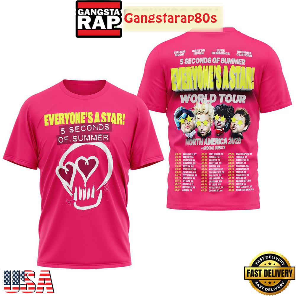 5 Seconds Of Summer Everyone’s A Star World Tour 2026 3D Shirt