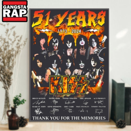 51 Years 1973-2024 Kiss Band Thank You For The Memories Signature Poster Canvas Art