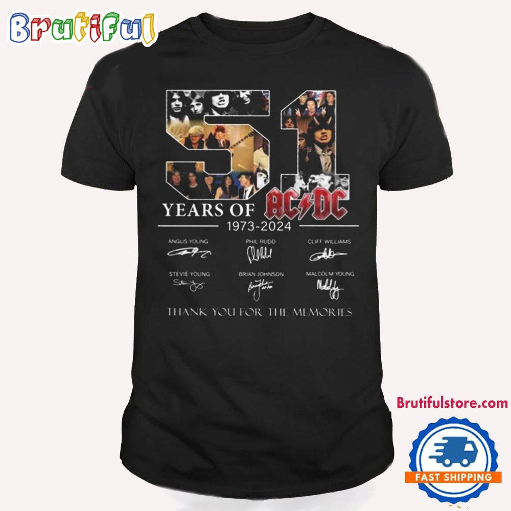 51 Years Of ACDC 1973-2024 Thank You For The Memories Signatures T Shirt