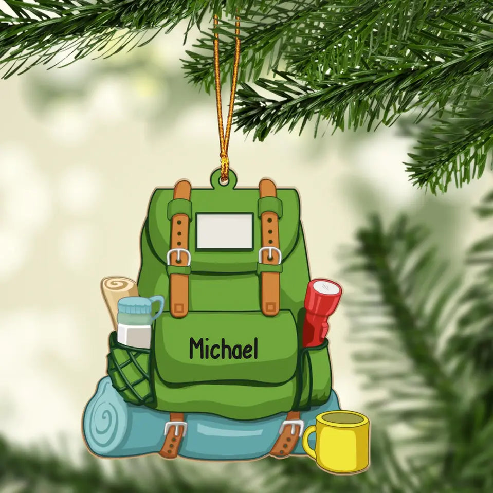 Hiking Backpack Ornament - Personalized Wood Ornament - Christmas Gift for Men Women, Hiking Lovers, Hiker Christmas Gift, Travel Gift