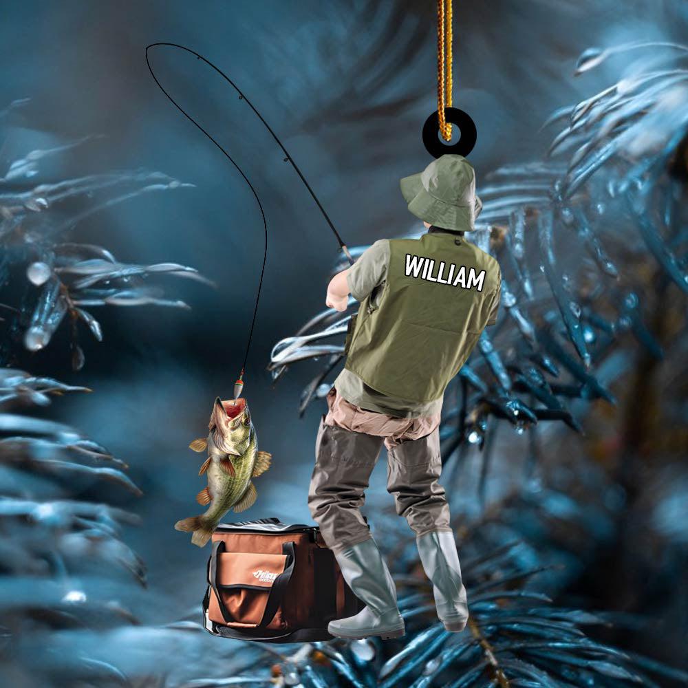 Fishing Man Ornament - Personalized Custom Shaped Acrylic Ornament - Christmas Gift For Him, for Dad, Fishing Lovers