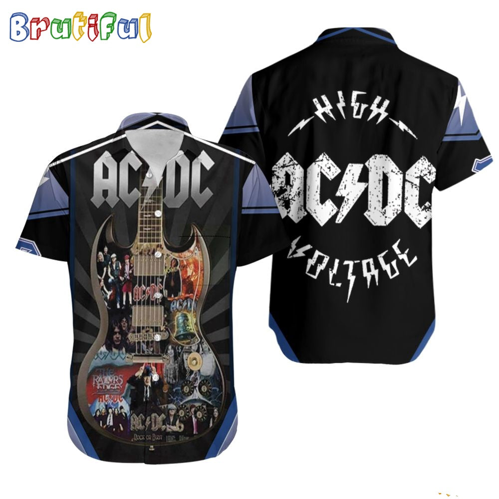 ACDC World Tour Acdc Pwr Up Tour 2024 Hawaiian Shirt All Album Cover Guitar Aloha Shirt