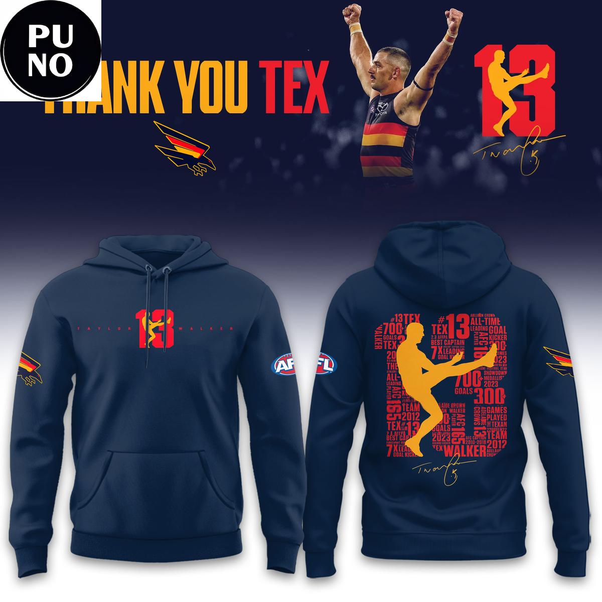 Adelaide Crows 2026 Taylor Walker Retirement Thank You Tex Hoodie T-Shirt
