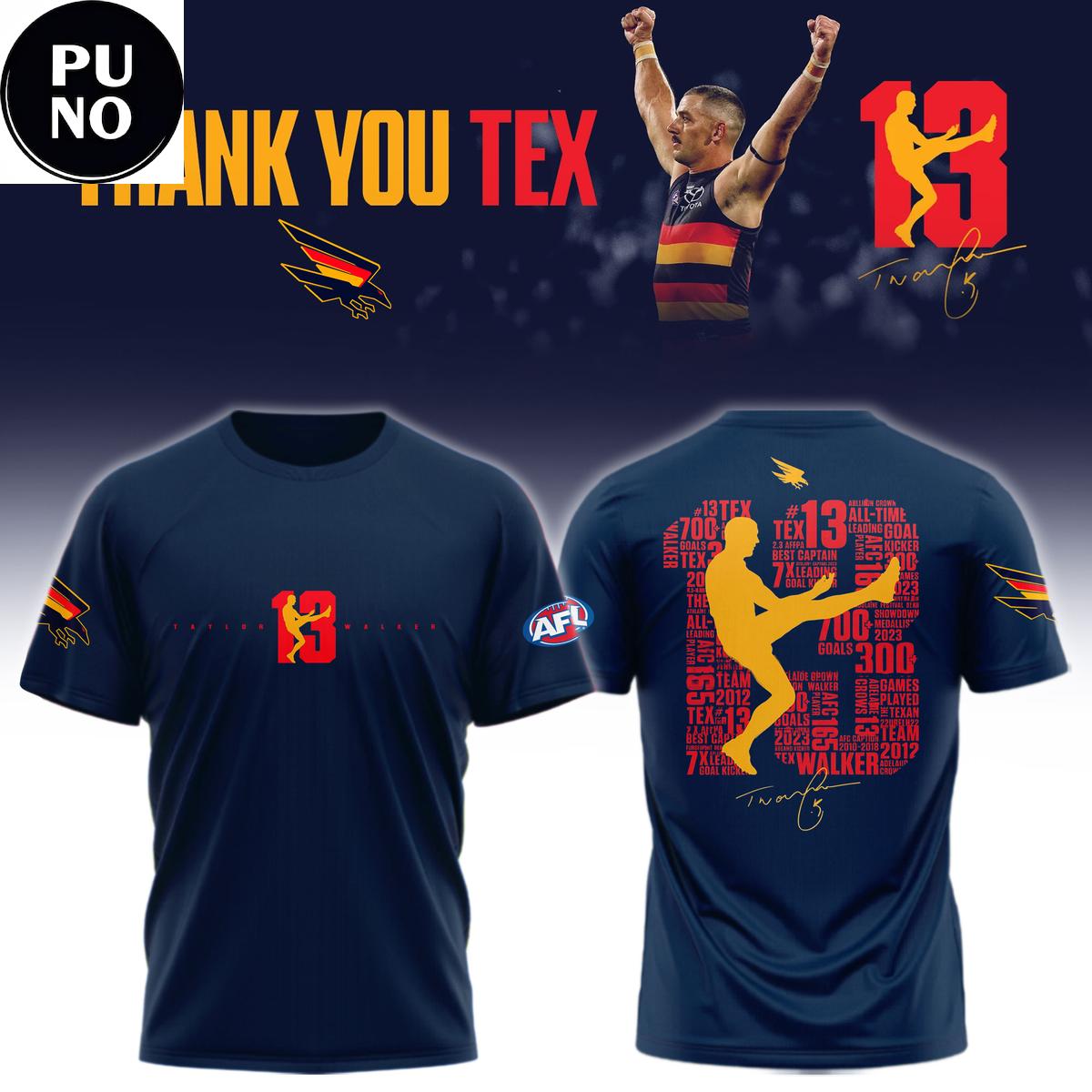 Adelaide Crows 2026 Taylor Walker Retirement Thank You Tex Hoodie T-Shirt