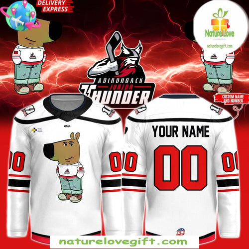 Adirondack Thunder 2026 White Hockey Jersey Chill Guy