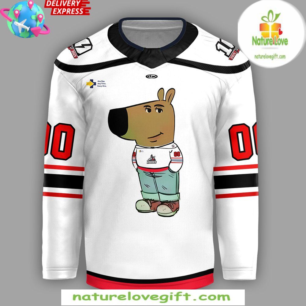 Adirondack Thunder 2026 White Hockey Jersey Chill Guy