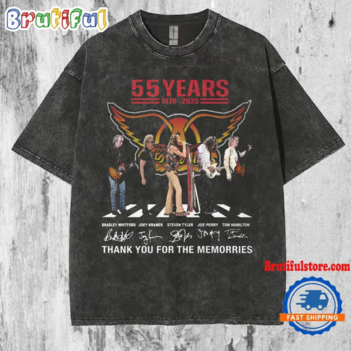 Aerosmith 55th Anniversary 1970-2025 Thank You For The Memorries Mineral Wash T Shirt