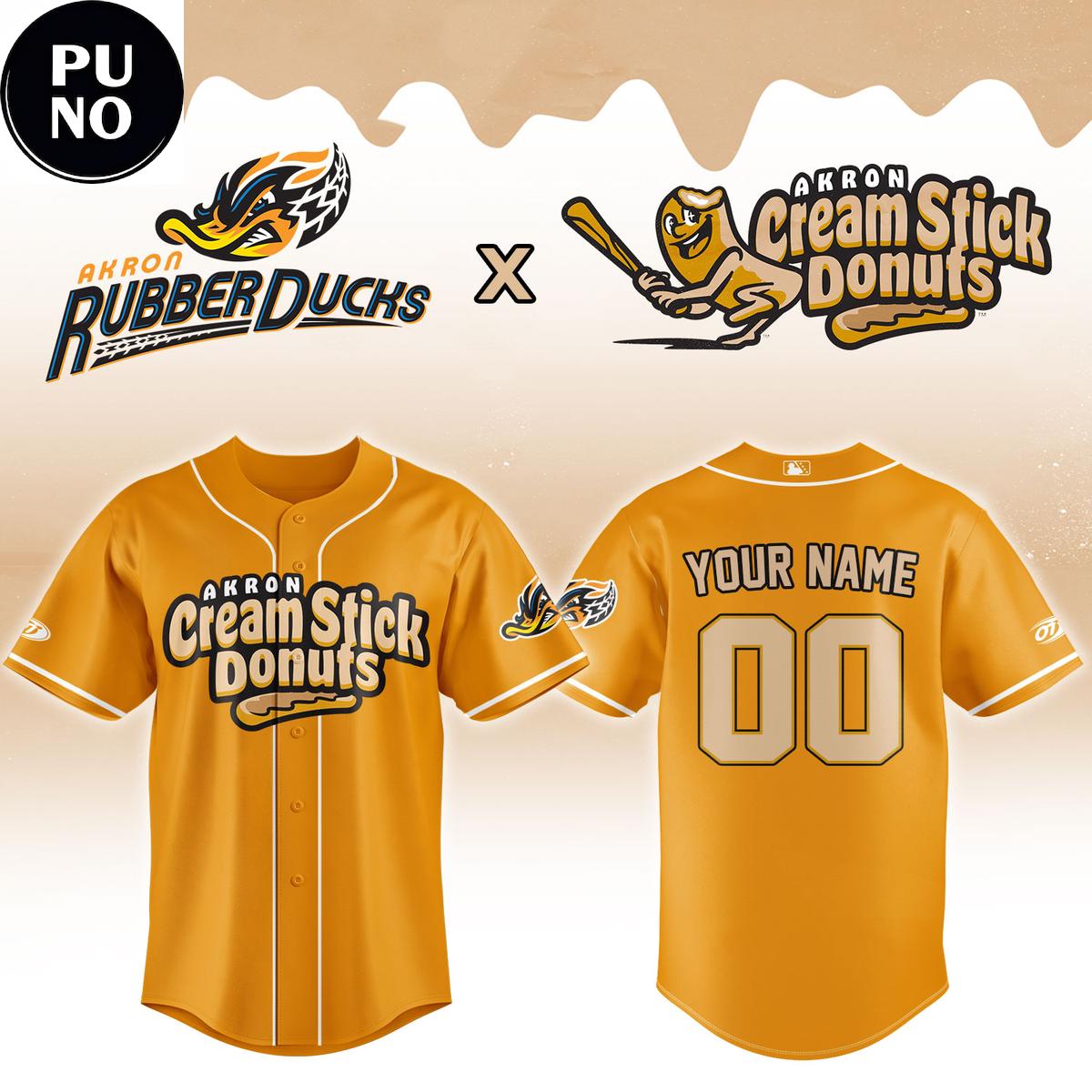 Akron RubberDucks x Akron Cream Stick Donuts 2026 Personalized Baseball Jersey