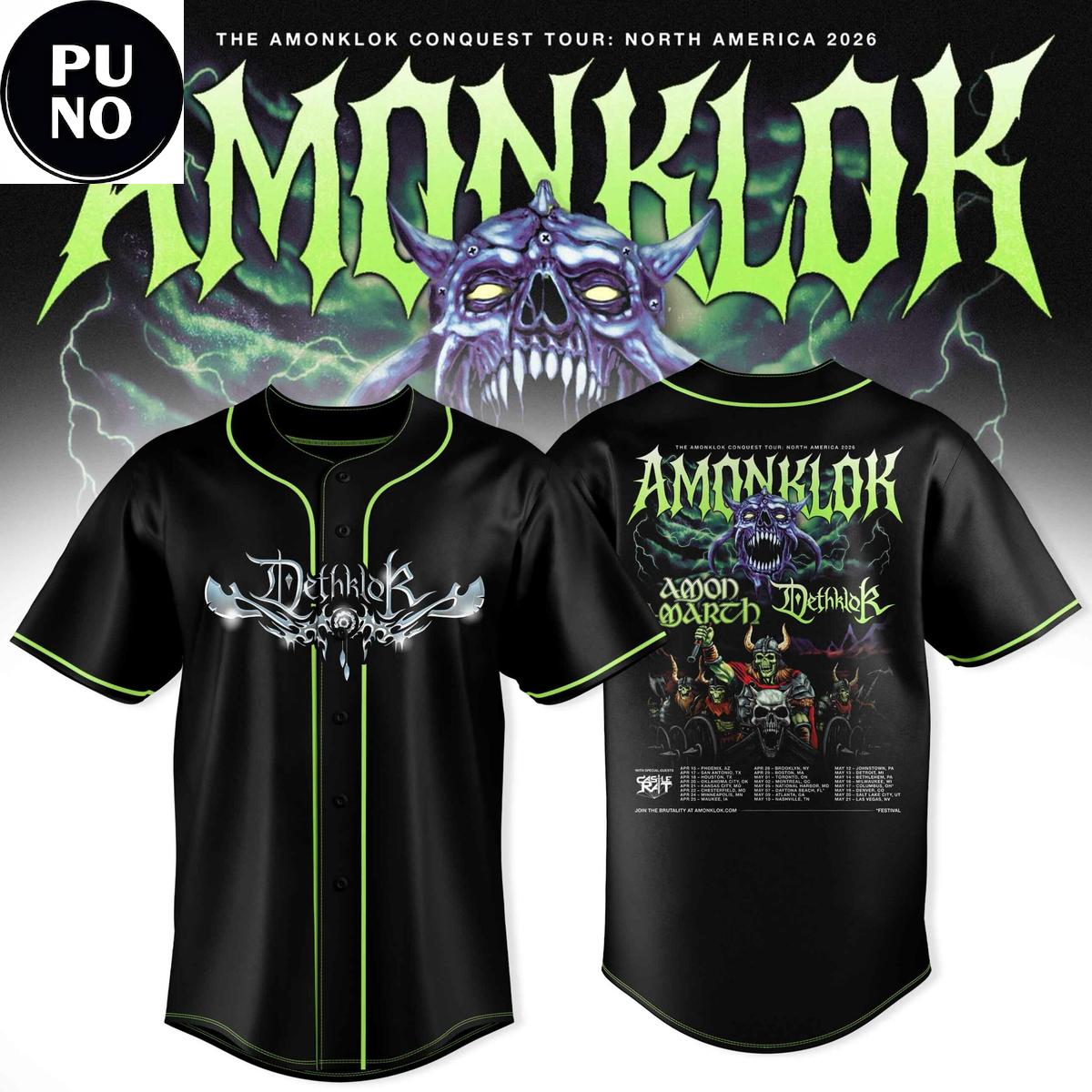 Amonklock Conquest Tour 2026 Amon Amarth x Dethklok Announce Baseball Jersey