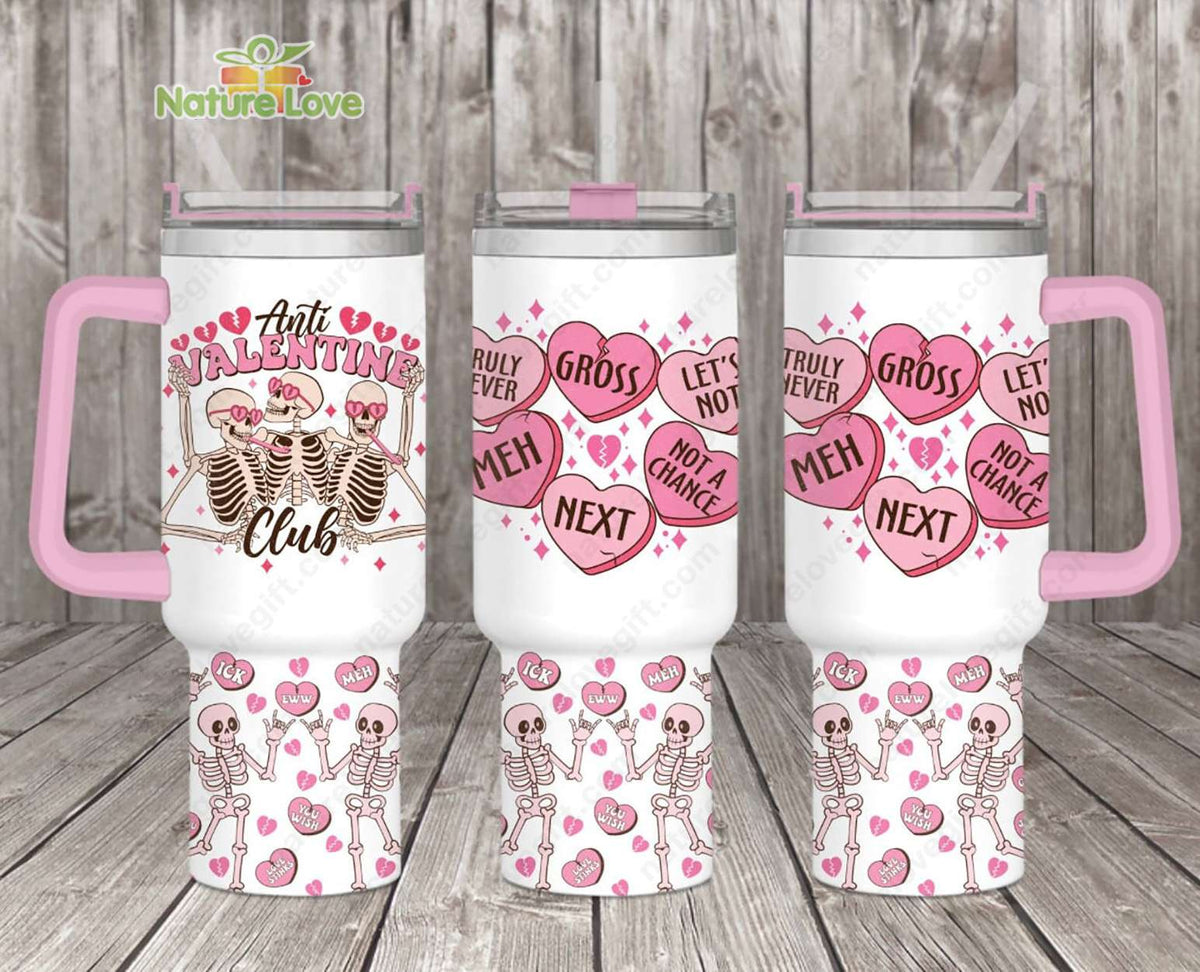 Anti Valentine Club Skull 40oz Tumbler With Handle Valentine’s Gift