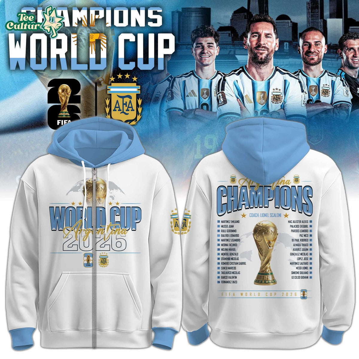 Argentina Team World Cup Champions 2026 Limited Edition Zip Hoodie