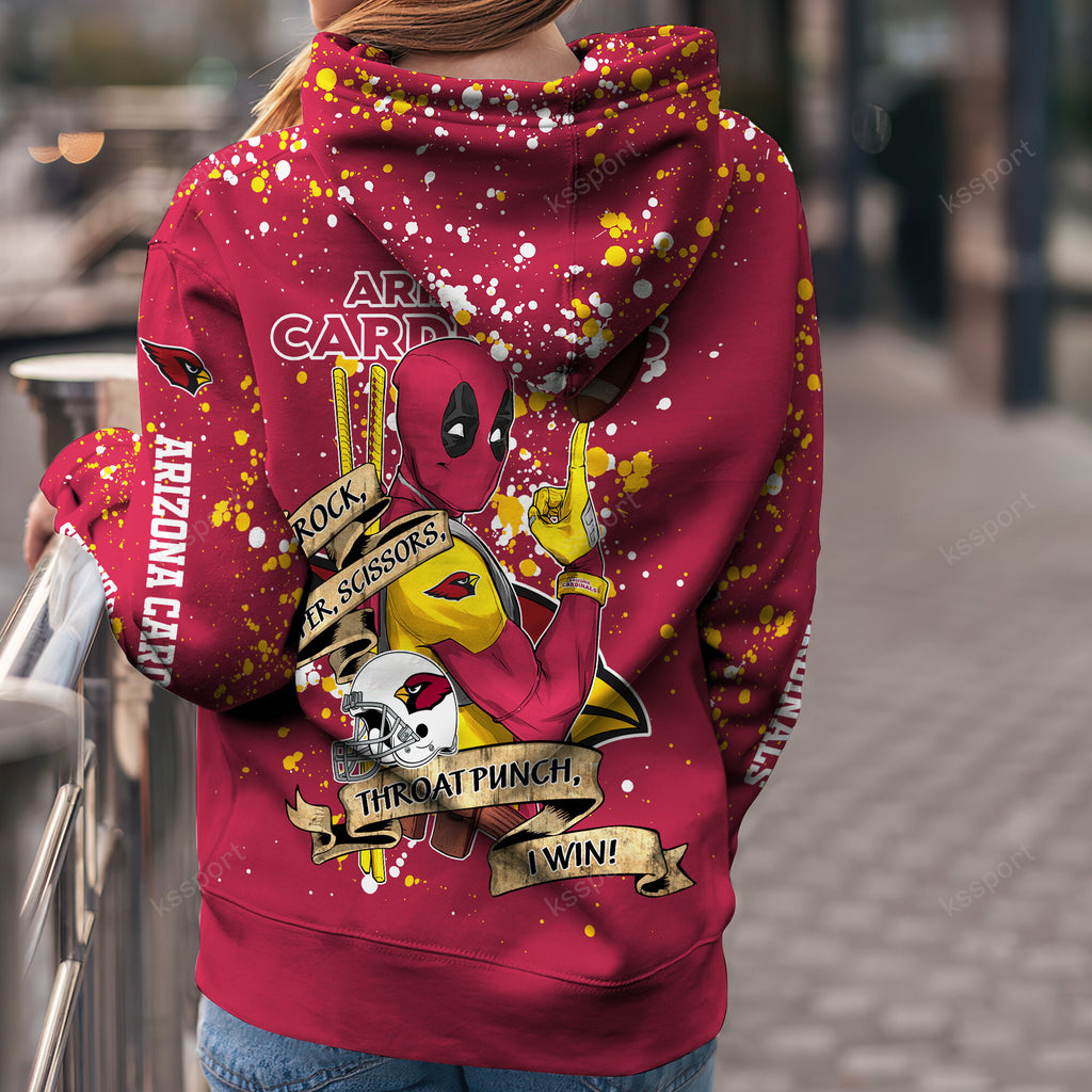 Custom NFL Arizona Cardinals Hoodie Leggings Rock Paper Scissors Throat Punch I Win Hoodie