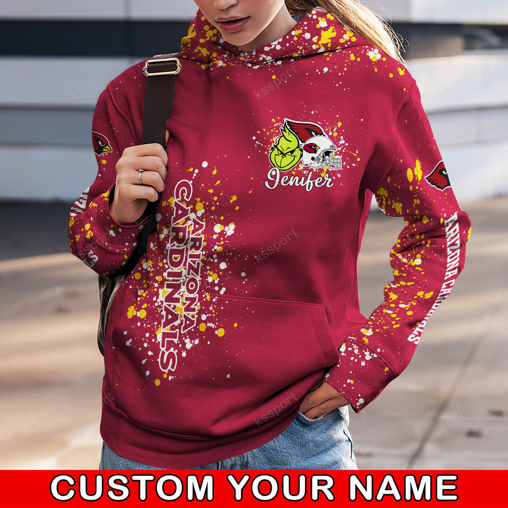 Custom NFL Arizona Cardinals Hoodie Leggings The Grinch Hoodie Rock Paper Scissors Throat Punch I Win