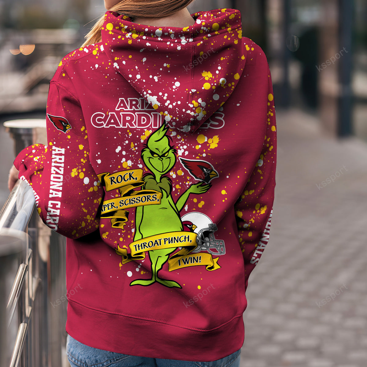 Custom NFL Arizona Cardinals Hoodie Leggings The Grinch Hoodie Rock Paper Scissors Throat Punch I Win