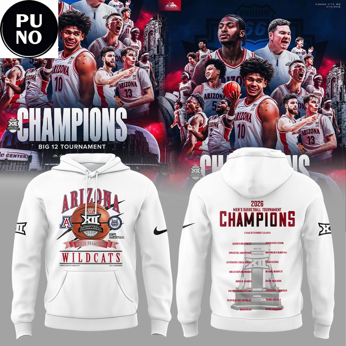 Arizona Wildcats Big 12 Men’s Basketball Tournament Championship 2026 Locker Room Trophy Hoodie T-Shirt