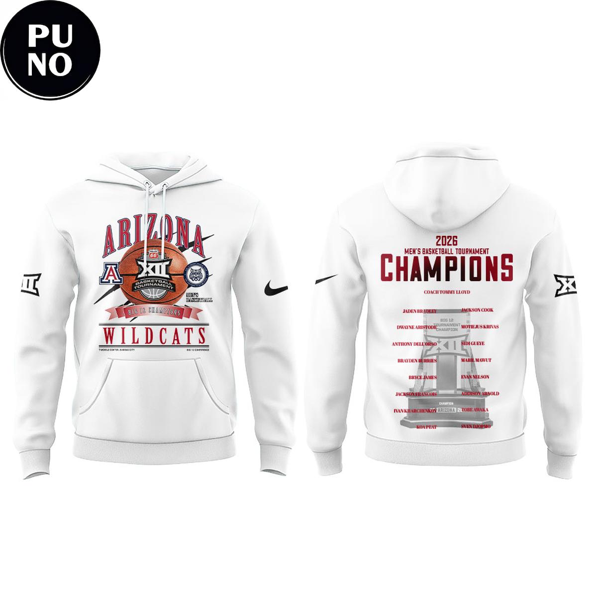 Arizona Wildcats Big 12 Men’s Basketball Tournament Championship 2026 Locker Room Trophy Hoodie T-Shirt
