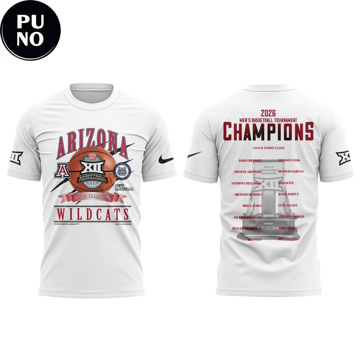 Arizona Wildcats Big 12 Men’s Basketball Tournament Championship 2026 Locker Room Trophy Hoodie T-Shirt