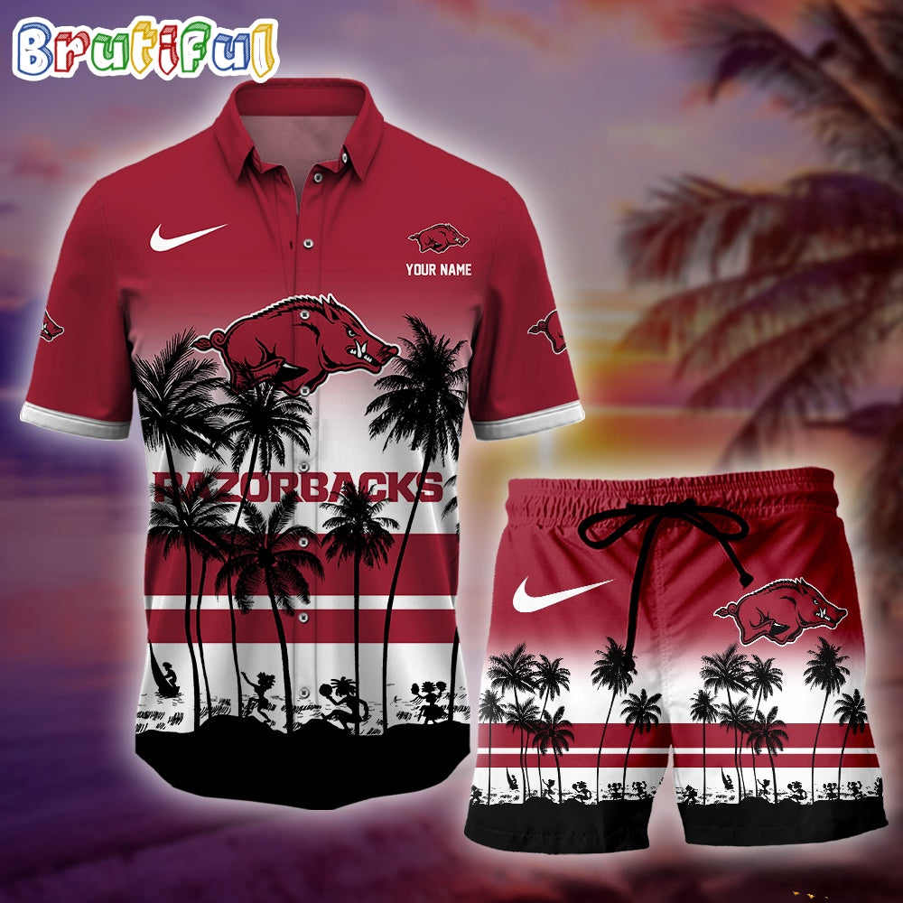 Arkansas Razorbacks Palm Tree Summer Hawaiian Shirt, NCAA Sport Summer Hawaiian Set, Summer Beach Short