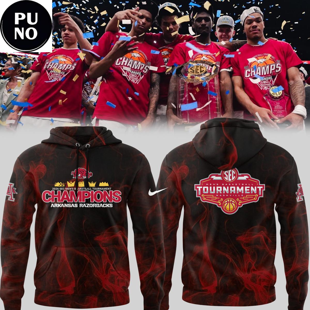 Arkansas Razorbacks SEC Tournament Champions 2026 Red Smoke Hoodie T-Shirt