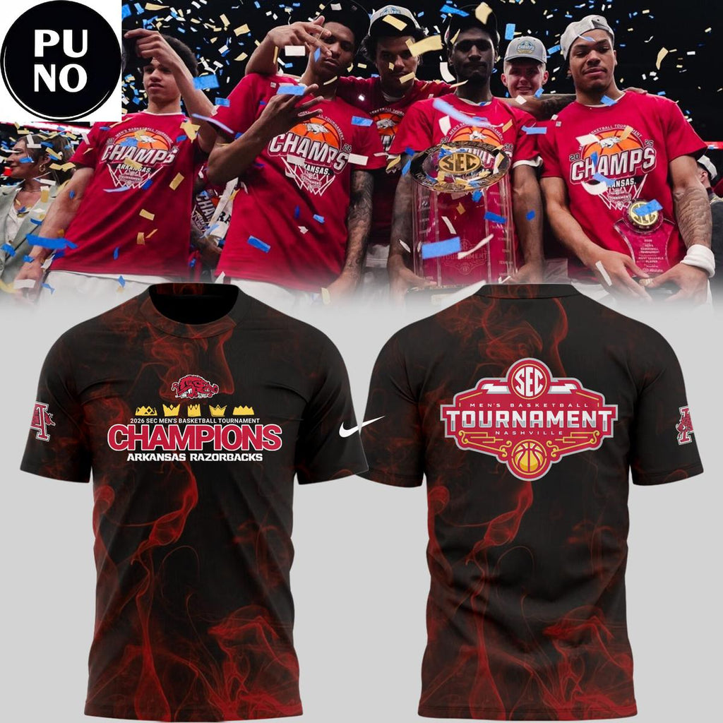 Arkansas Razorbacks SEC Tournament Champions 2026 Red Smoke Hoodie T-Shirt