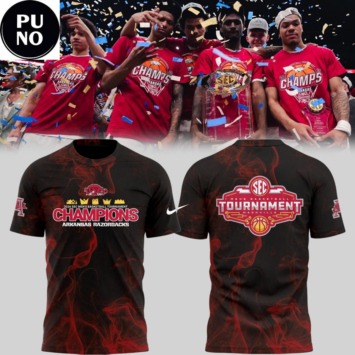 Arkansas Razorbacks SEC Tournament Champions 2026 Red Smoke Hoodie T-Shirt