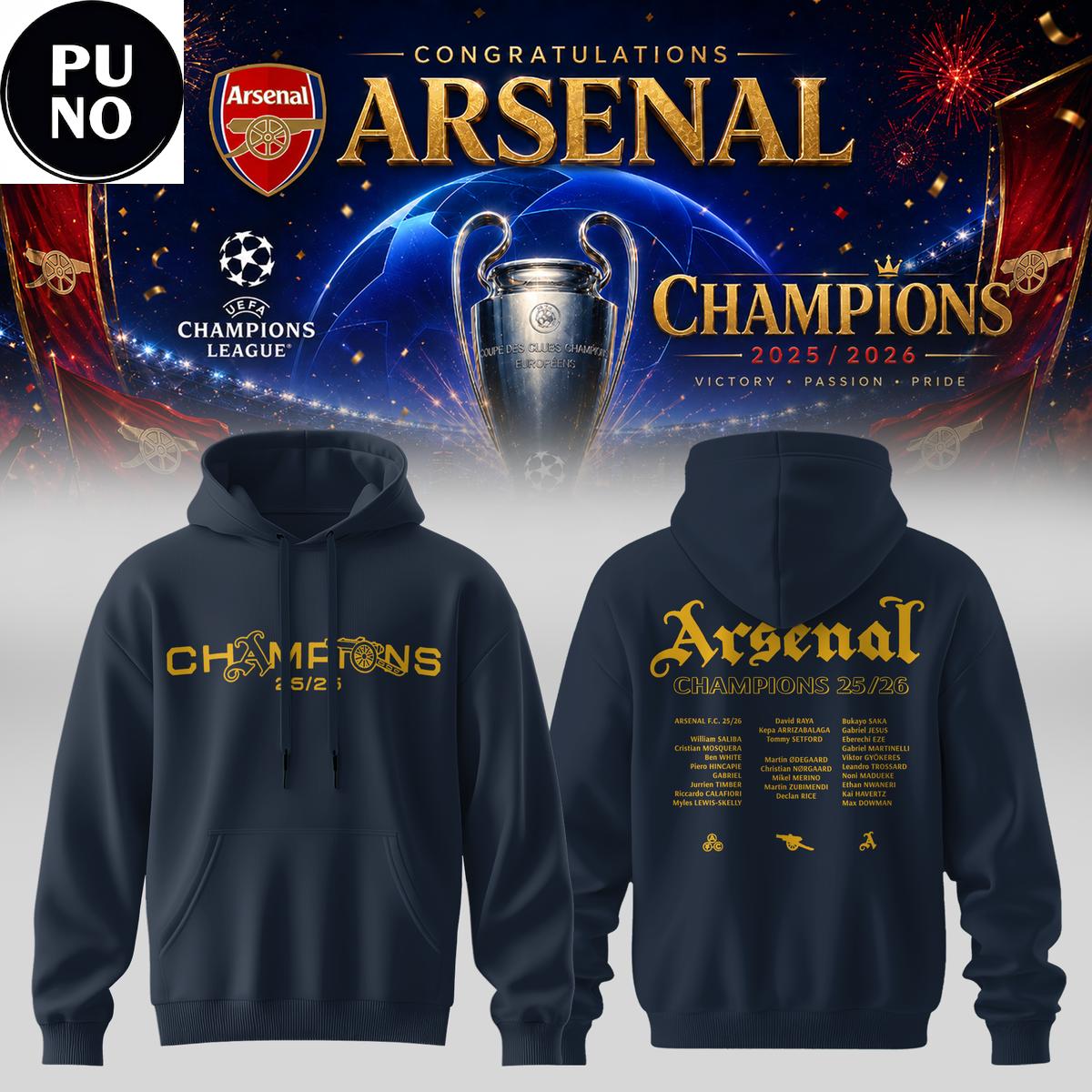 Arsenal FC UEFA Champions League Winners 2025/26 Hoodie