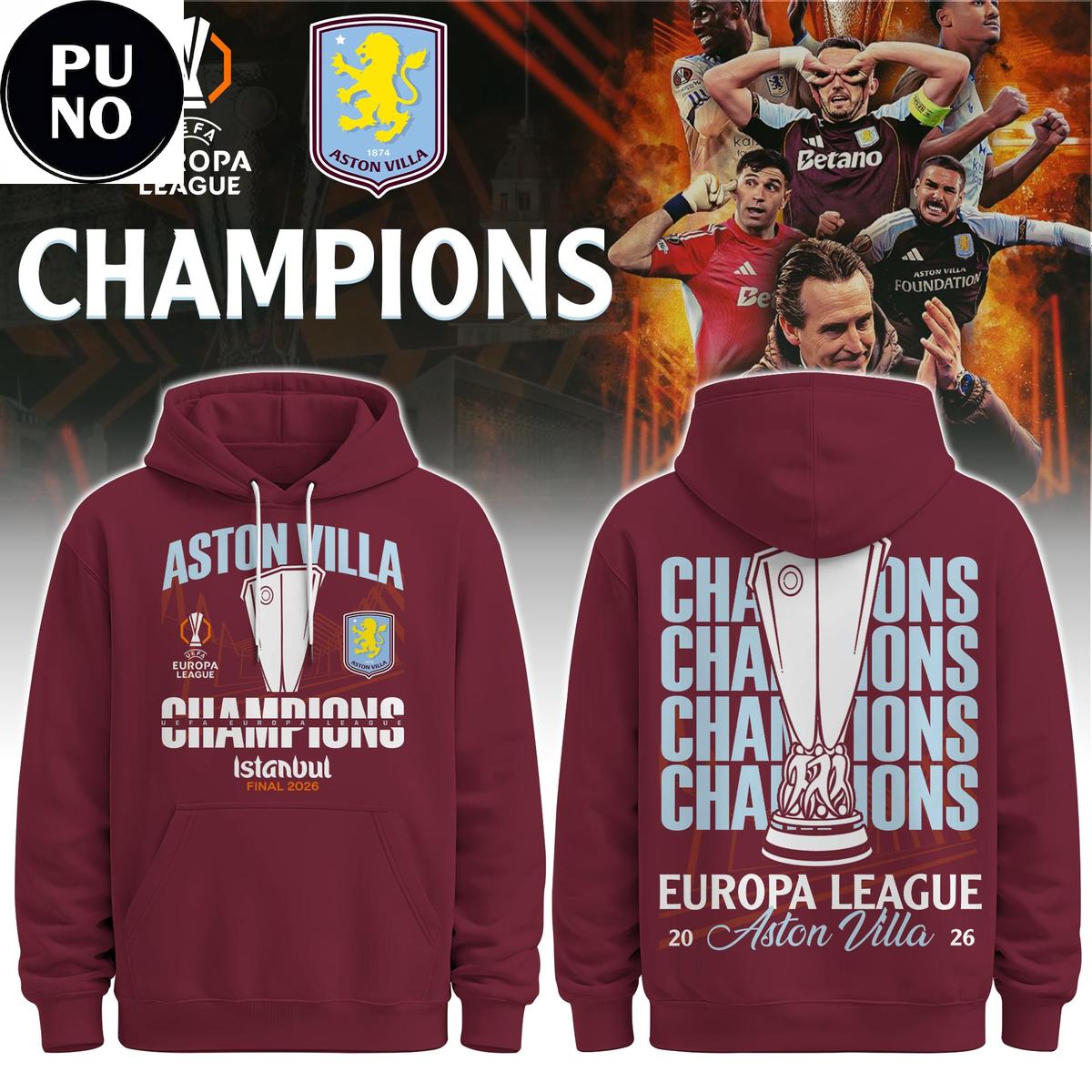 Aston Villa 2026 Europa League Champions Hoodie T-Shirt