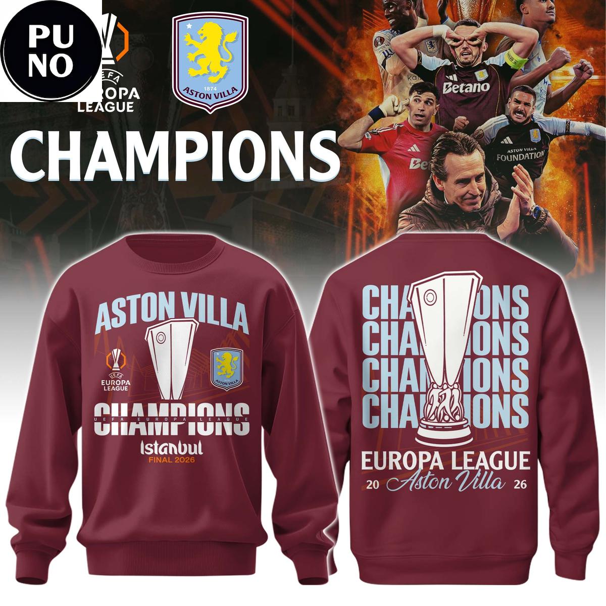 Aston Villa 2026 Europa League Champions Hoodie T-Shirt