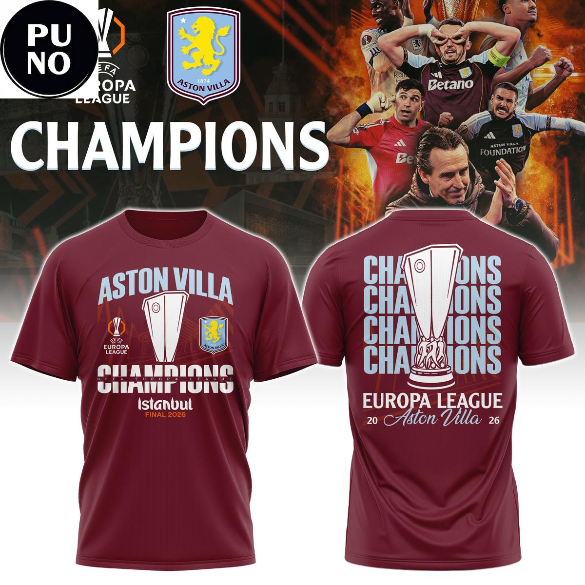 Aston Villa 2026 Europa League Champions Hoodie T-Shirt