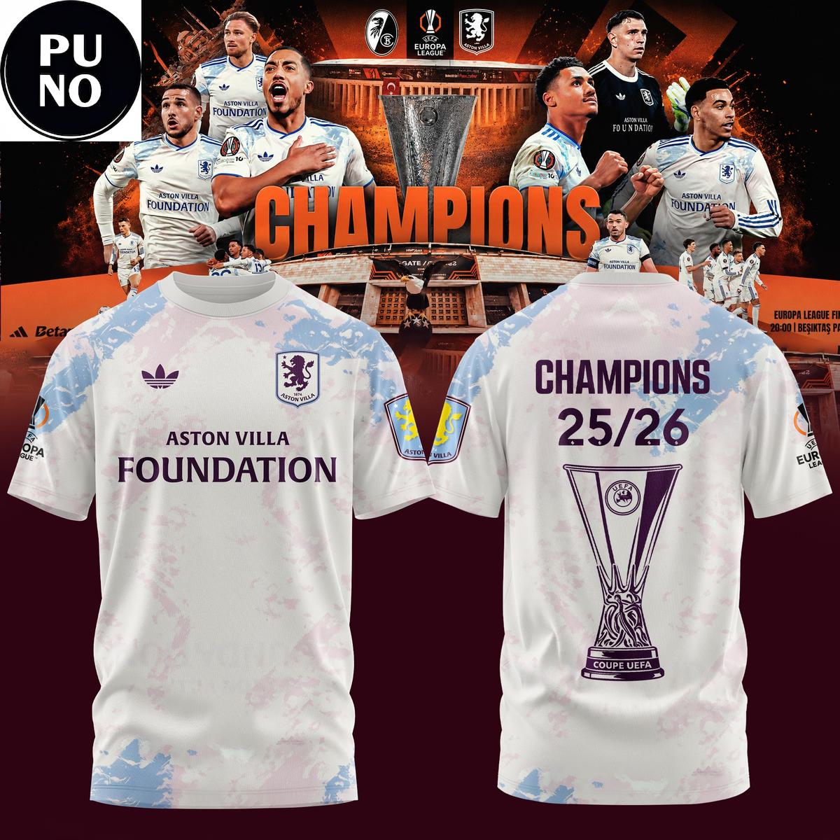 Aston Villa FC 2026 UEFA Europa League Champions Tie-dye T-Shirt