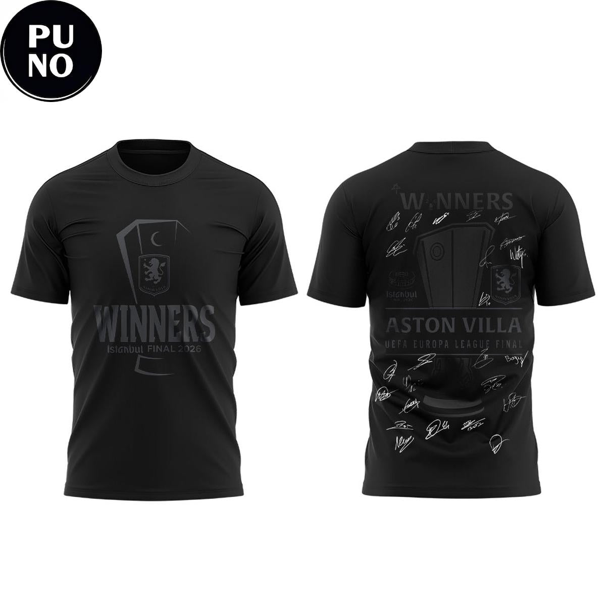 Aston Villa FC Winners UEFA Europa League 2026 All Black Hoodie T-Shirt