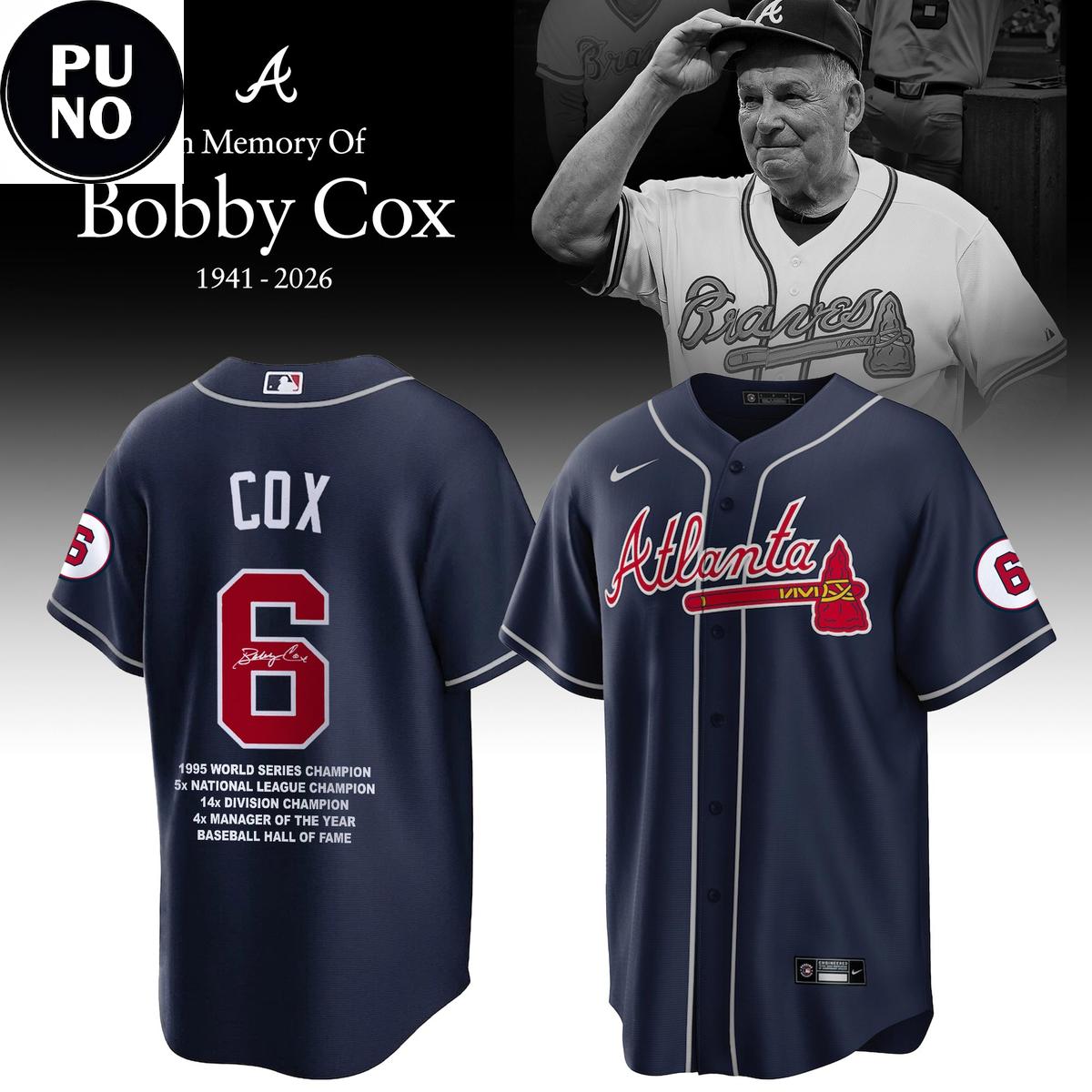 Atlanta Braves Legendary Baseball Manager Bobby Cox 1941-2026 Baseball Jersey