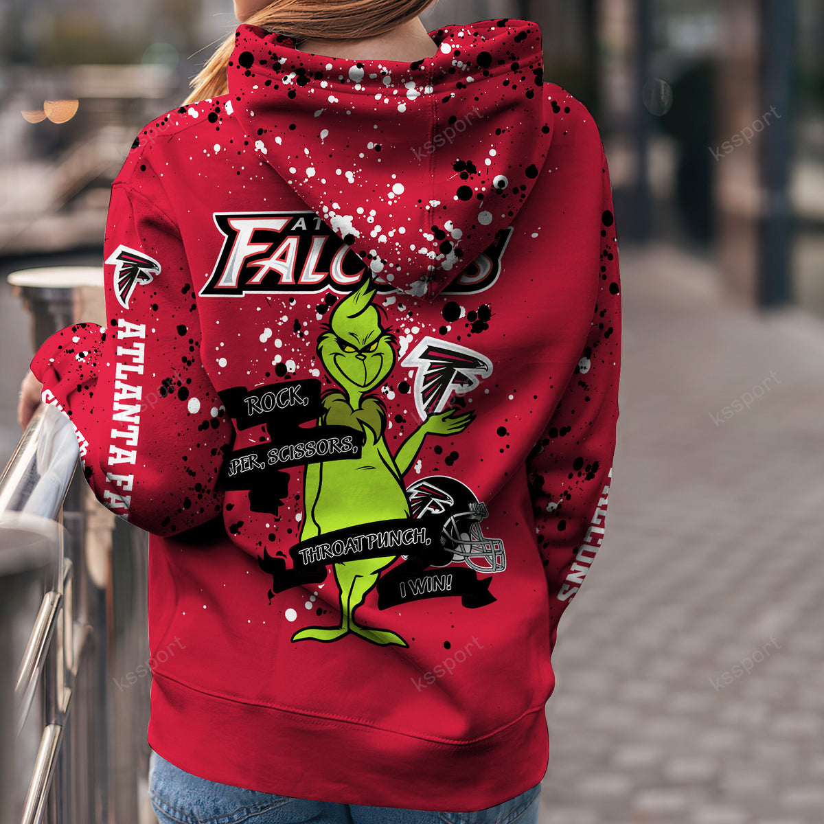Custom NFL Atlanta Falcons Hoodie Leggings The Grinch Hoodie Rock Paper Scissors Throat Punch I Win