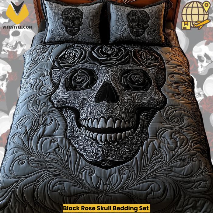 Black Rose Skull Bedding Set