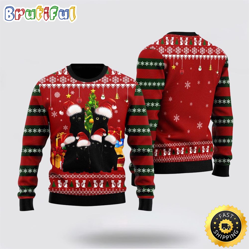 Black Cat Family Ugly Christmas Sweater Perfect Christmas Gift For Cat Lover For Cat Lover