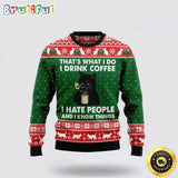Black Cat Drink Coffee Ugly Christmas Sweater Perfect Christmas Gift For Cat Lover