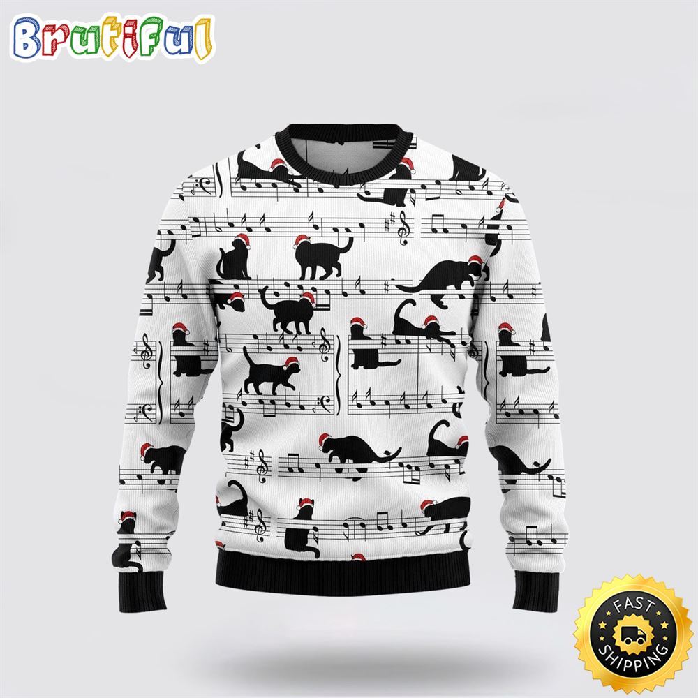 Black Cat Christmas Music Ugly Christmas Sweater Perfect Christmas Gift For Cat Lover