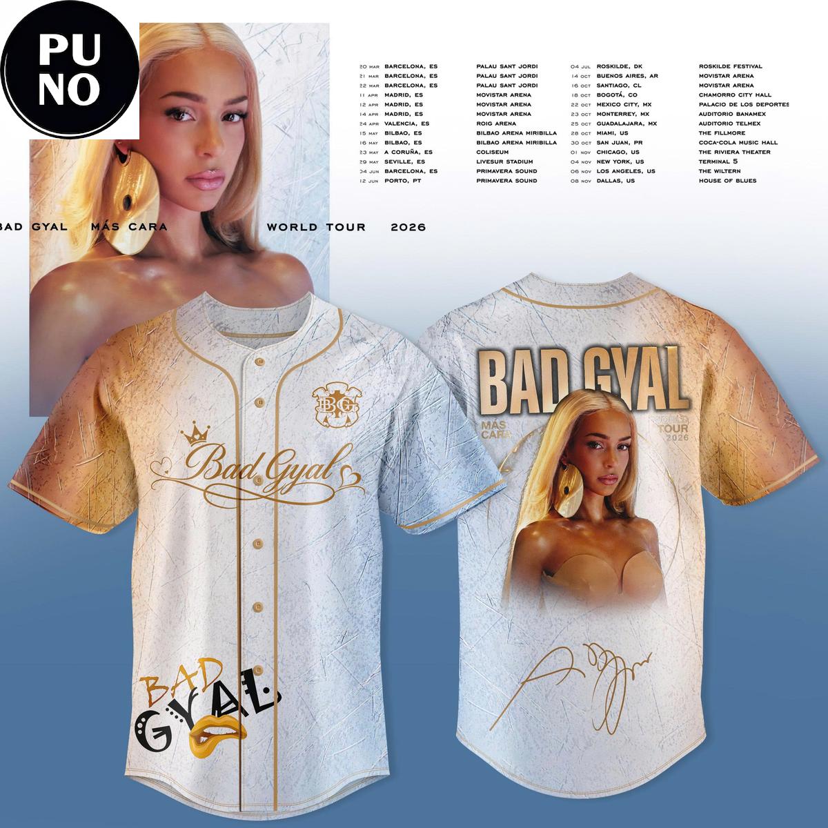 Bad Gyal Más Cara World Tour 2026 Baseball Jersey