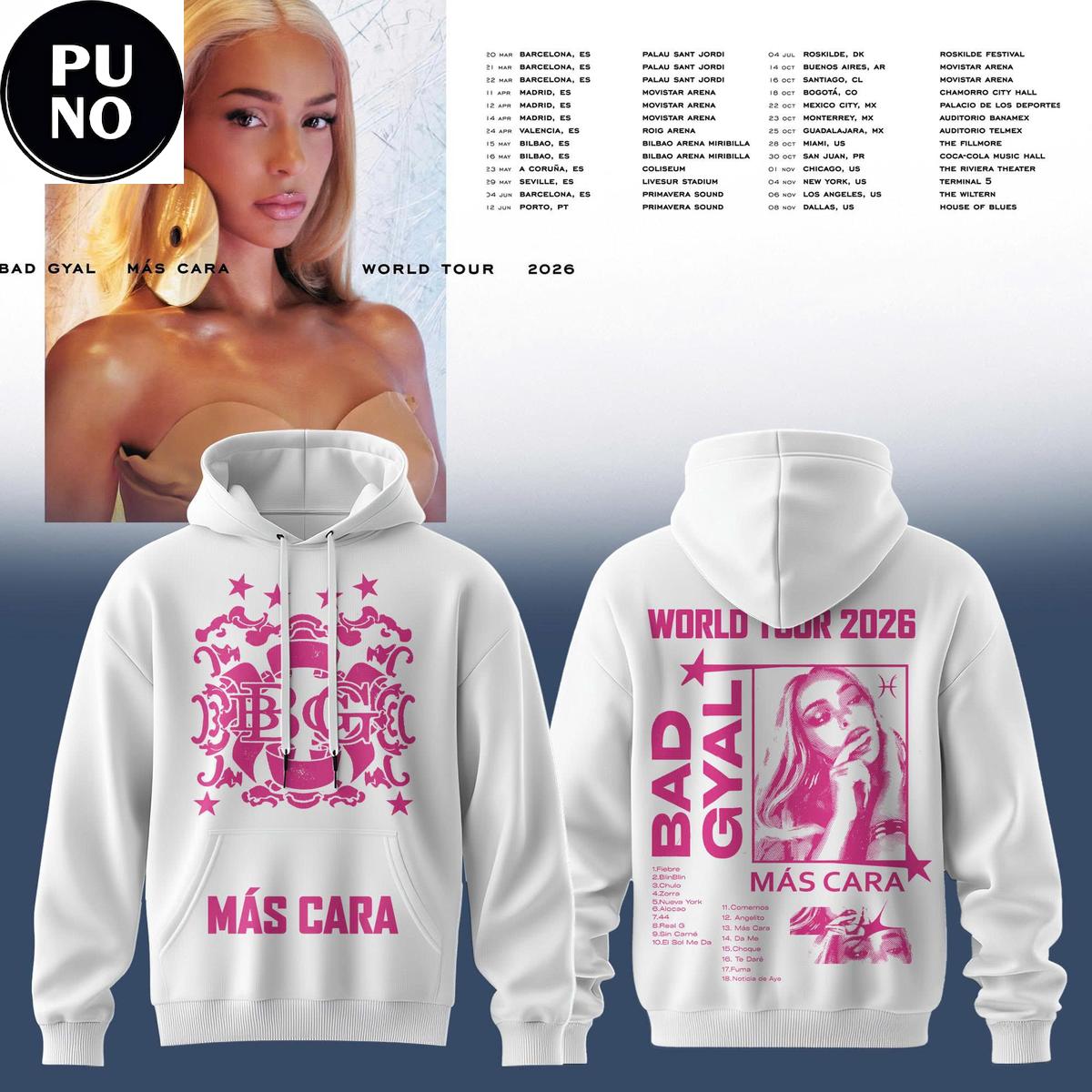 Bad Gyal Más Cara World Tour 2026 Hoodie T-Shirt