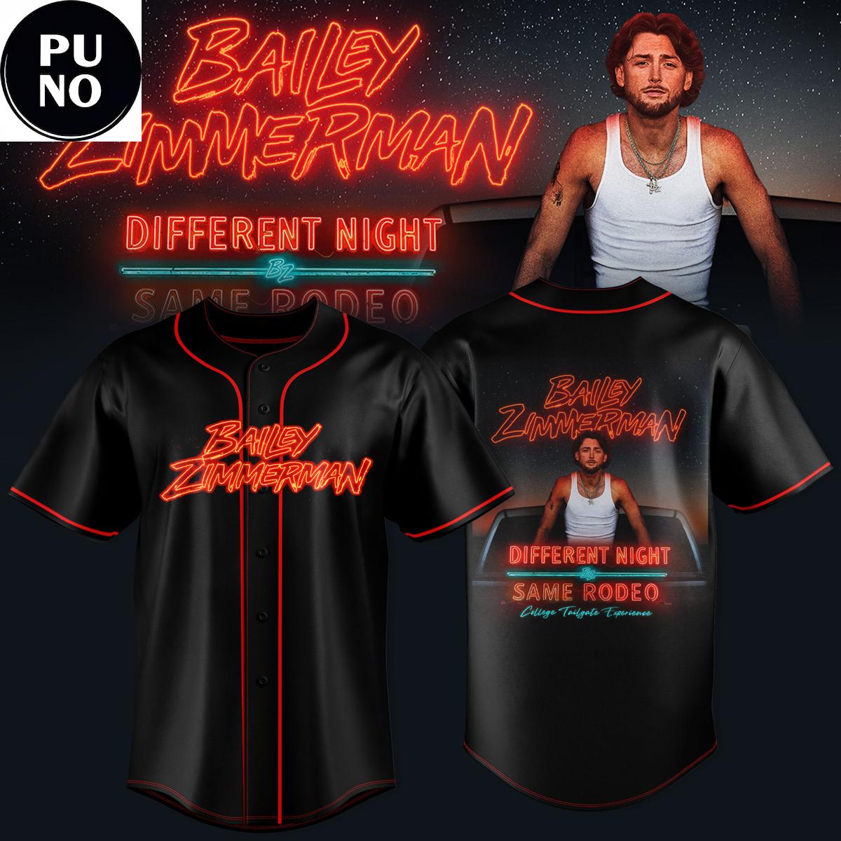 Bailey Zimmerman Different Night Same Rodeo Tour 2026 Baseball Jersey