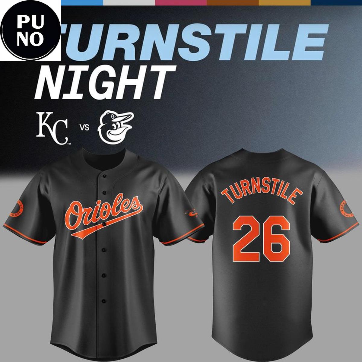 Baltimore Orioles 2026 Turnstile Night Personalized Baseball Jersey