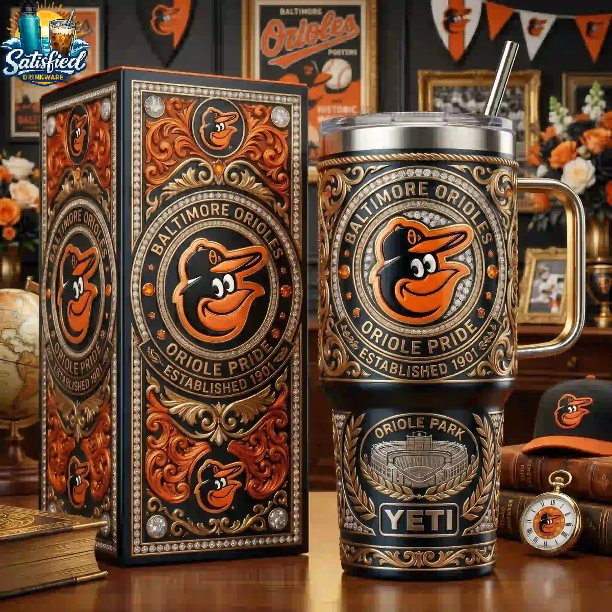 Baltimore Orioles 40oz Classic Baseball With Handle Tumbler