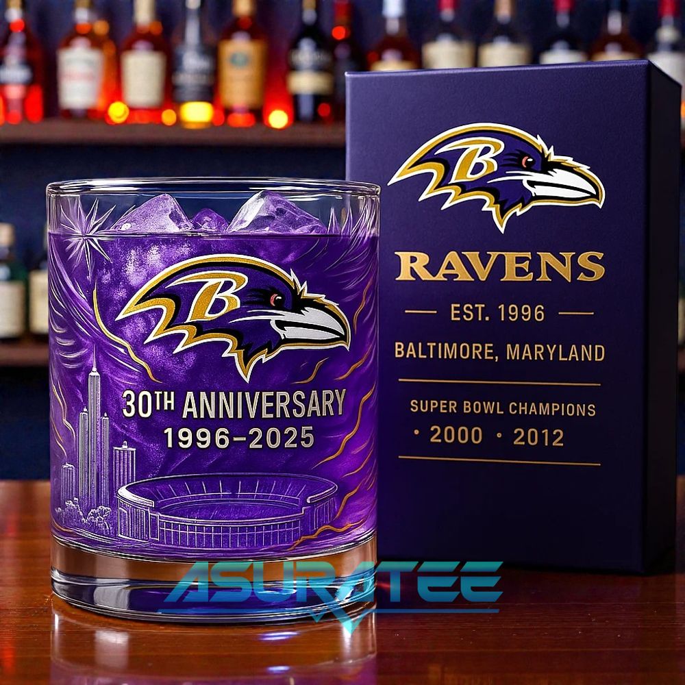 Baltimore Ravens 30th Anniversary Whiskey Glass