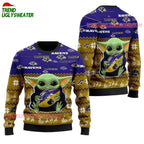 Baltimore Ravens Baby Yoda Hug The Ball Christmas Ugly Sweater