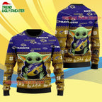 Baltimore Ravens Baby Yoda Hug The Ball Christmas Ugly Sweater