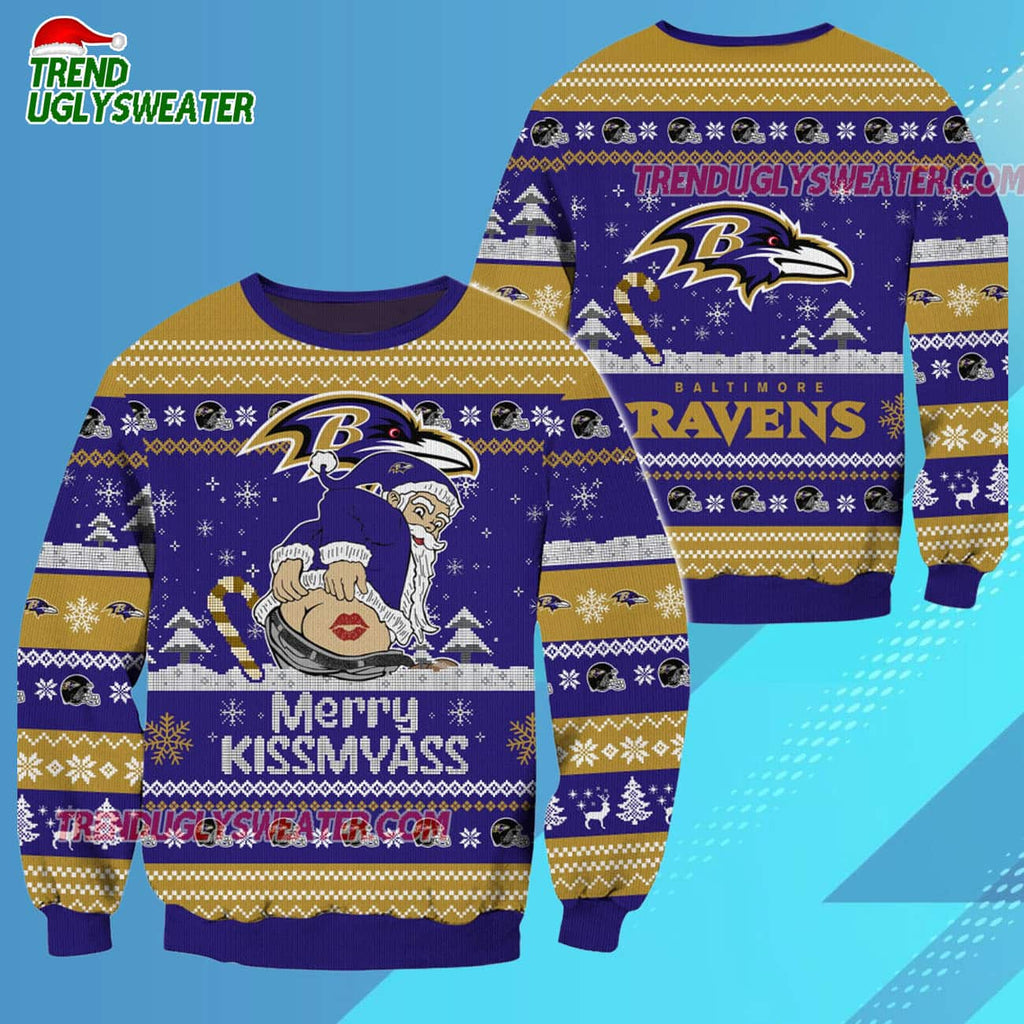 Baltimore Ravens Merrykissmyass Funny Santa Claus Christmas Ugly Sweater