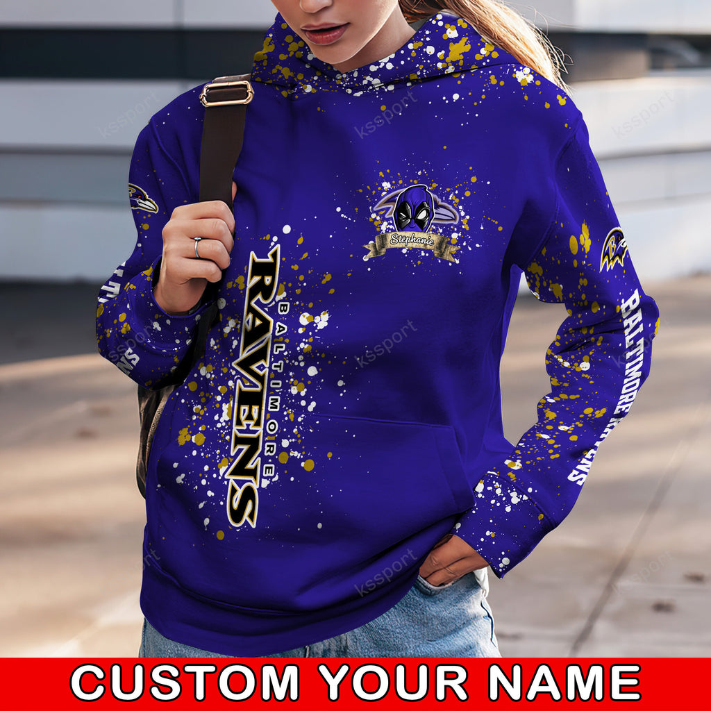 Custom NFL Baltimore Ravens Hoodie Leggings Rock Paper Scissors Throat Punch I Win Hoodie