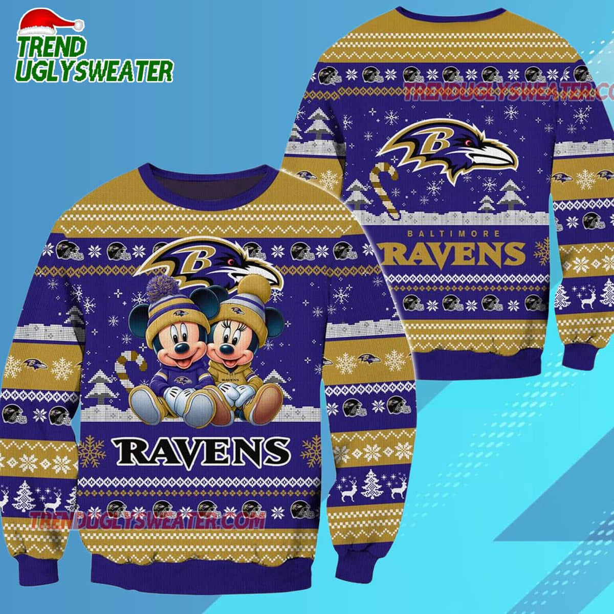 Baltimore Ravens NFL Mickey Minnie Ugly Christmas Sweater